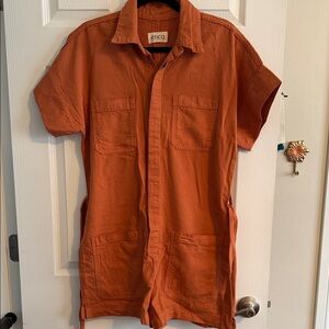 Etica Rust Orange Short-Sleeve Cotton Jumpsuit Romper